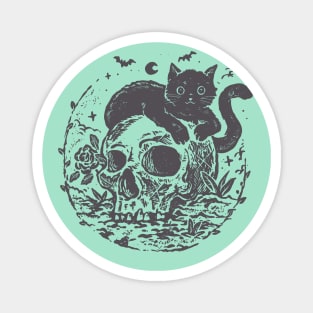 Cat On A Skull. Magnet